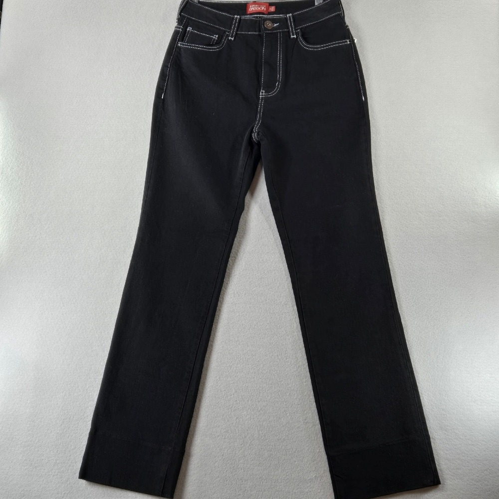 Johnny Was Sasson Straight Leg Jeans Black White Contrast Stitch High Rise 26 - Picture 2 of 13